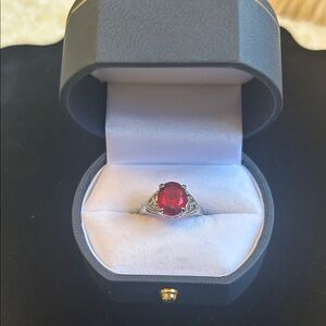 Elegant Silver Ring with Red Gemstone